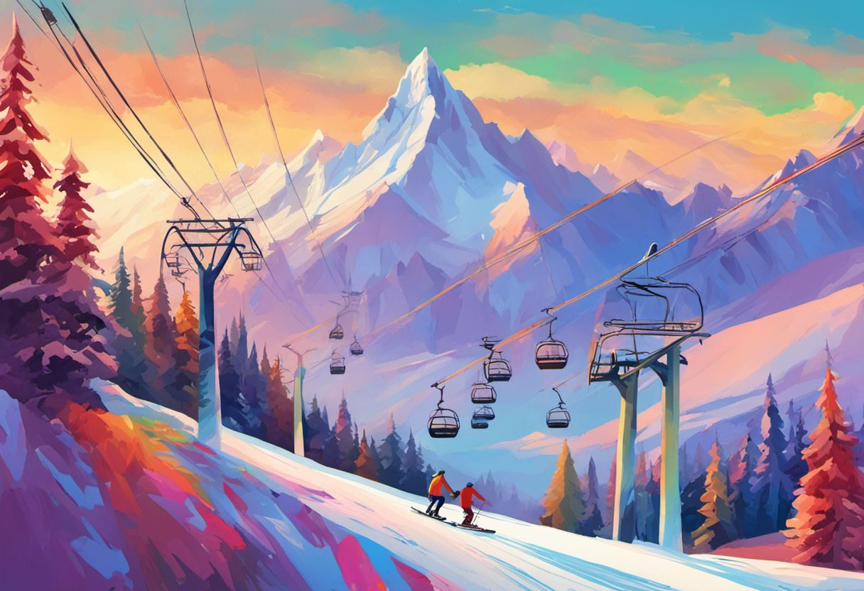 Peinture numérique colorée des skieurs à la montagne