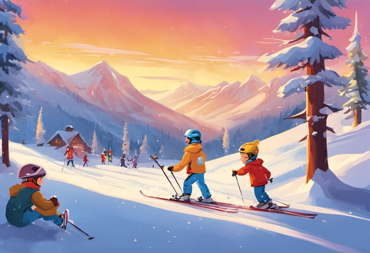 Leçon de ski pour un skieur débutant coloré