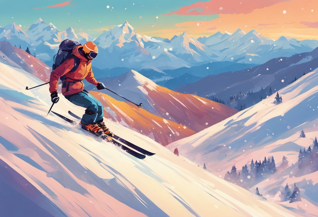 Un skieur avec l'équipement idéal dans les montagnes enneigées
